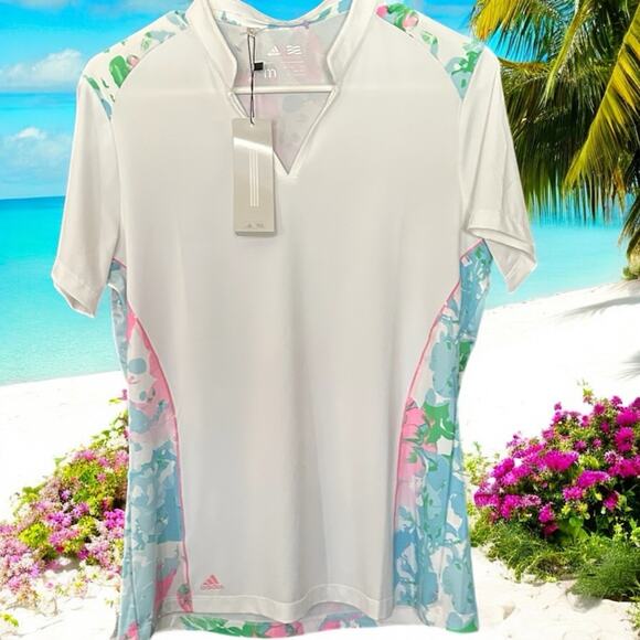 NWT Adidas Floral Polo Golf 65.00 Size Medium - Picture 1 of 2